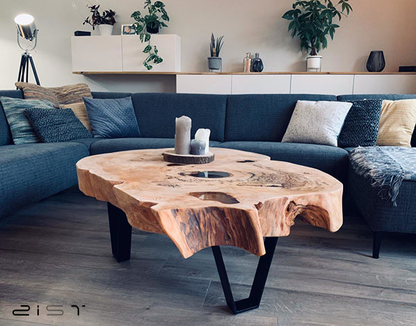 استفاده از ترکیب چوب و فلز در میز جلو مبلی برای دکوراسیون پذیرایی مدرن