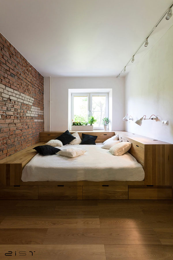 در این تصویر یک نمونه از دکوراسیون چوبی مدرن برای اتاق خواب را مشاهده میکنید