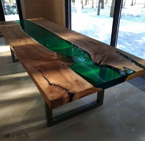 در این تصویر یک مدل میز ناهار خوری شش نفره چوب و رزین را مشاهده میکنید