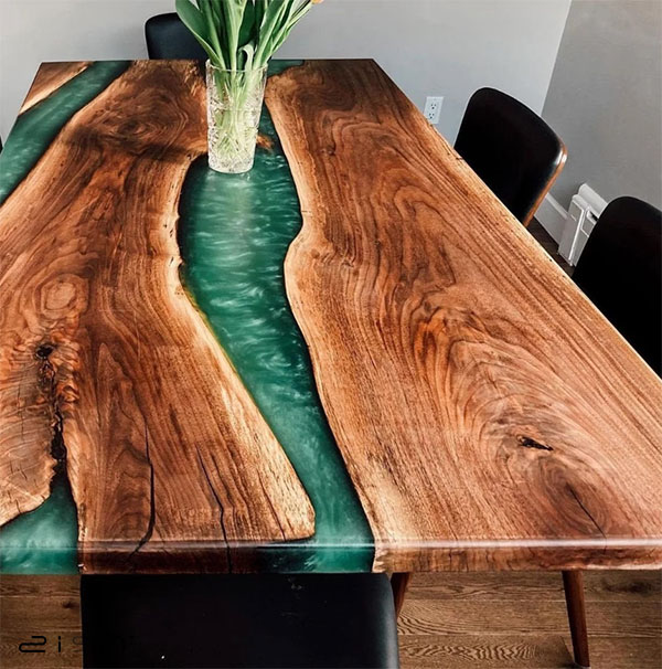 این مدل جدید میز ناهار خوری چوب و رزین به شدت خیره کننده و لوکس است