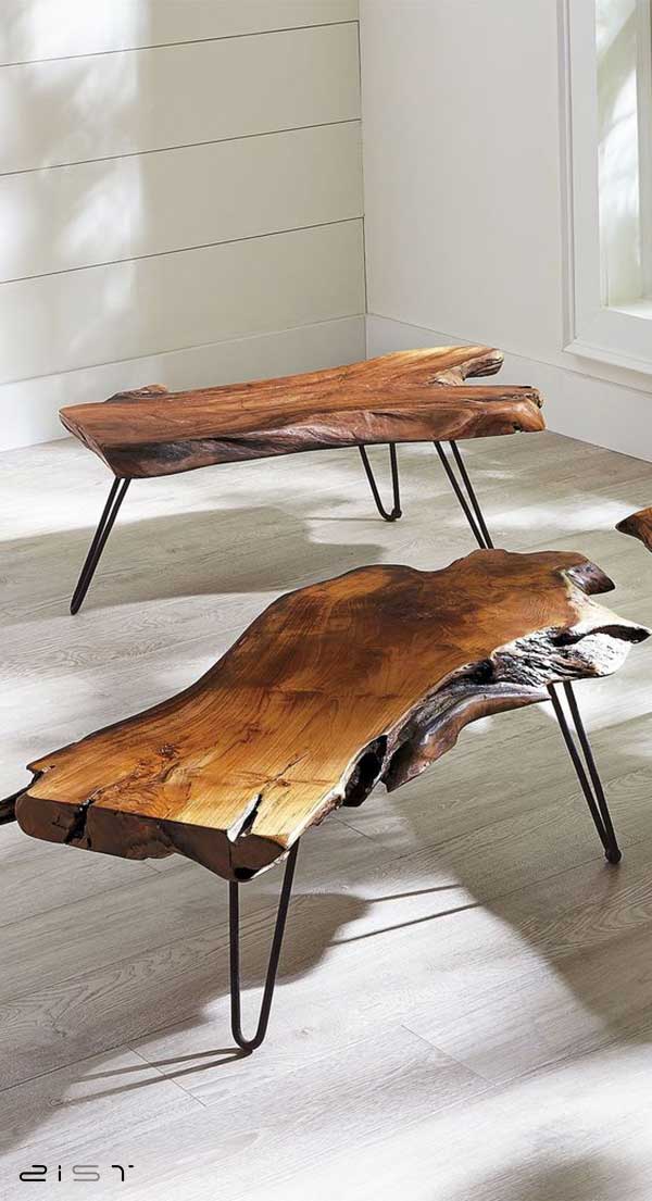 در این تصویر یک نمونه میز جلو مبلی شیک و خاص چوب و فلزی را مشاهده میکنید