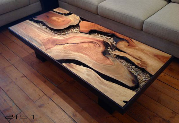 میز جلو مبلی چوب و رزین متناسب با هر سبک دکوراسیون داخلی است