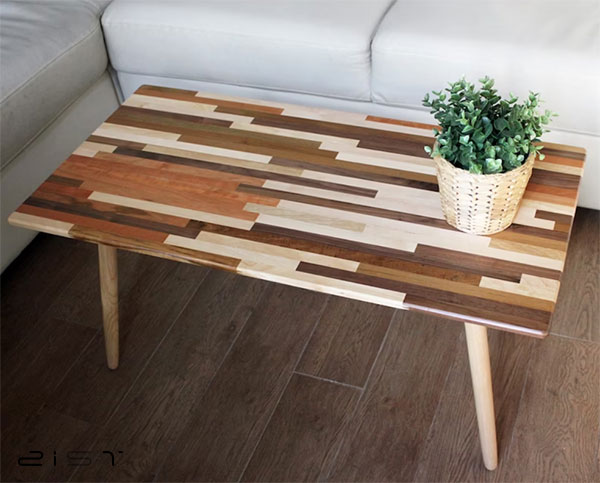 در این تصویر یک مدل میز جلو مبلی مدرن چوبی را مشاهده میکنید