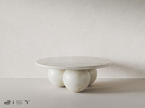 میز جلو مبلی سنگی گرد یک انتخاب عالی برای اتاق های نشیمن با مساحت کم است