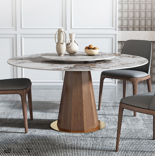 در این تصویر یک مدل میز ناهار خوری مدرن چوبی و سنگی لوکس را مشاهده میکنید