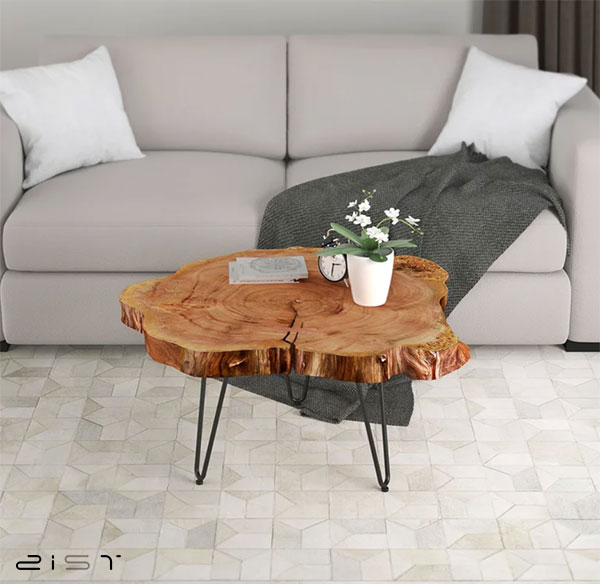 میز جلو مبلی های چوبی با پایه فلزی برای خانه های لوکس