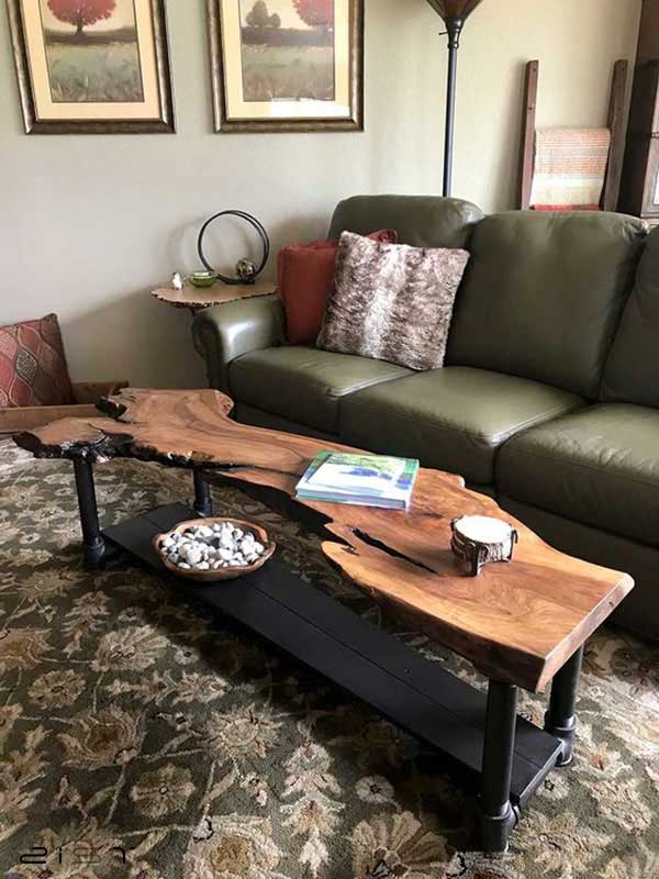 میز جلو مبلی چوب و فلز مناسب برای اتاق پذیرایی بزرگ 