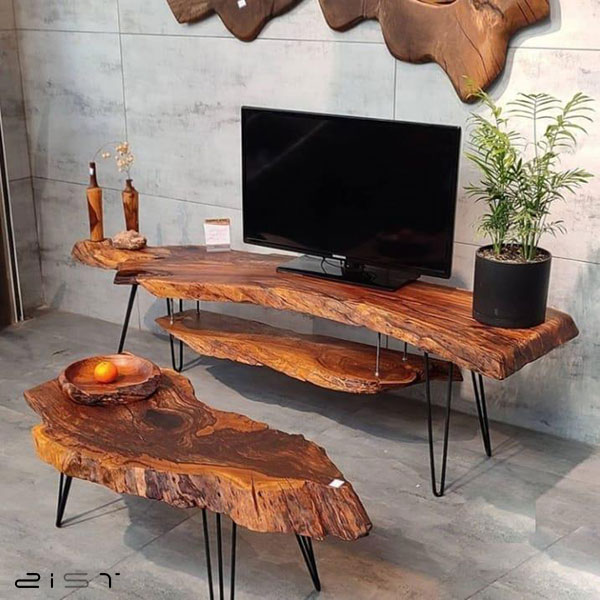 میز تلویزیون چوب و فلز با هر سبک دکوراسیون داخلی همخوانی دارد