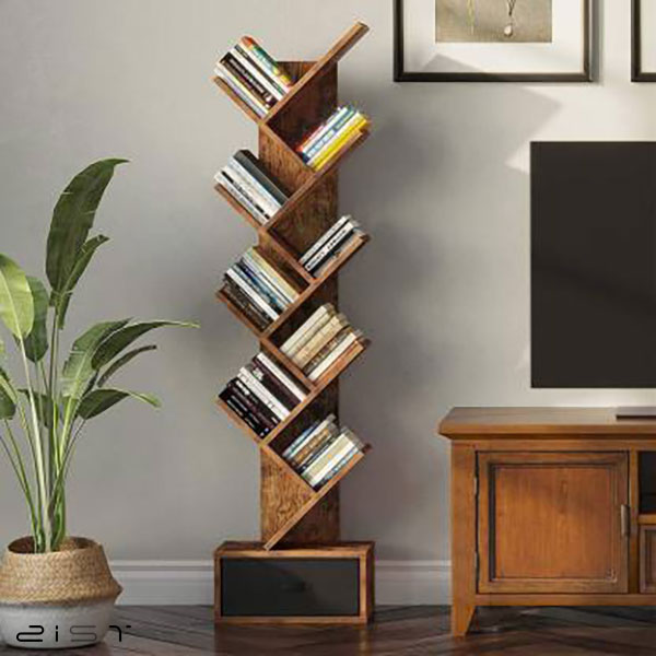 در این تصویر یک شلف چوبی ایستاده برای دسته بندی کتاب‌ها را مشاهده میکنید